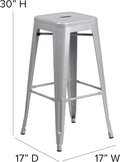 Bar Stool 30 Inch Silver Metal Backless Indoor Outdoor Square Seat