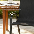 MAMIZO Patio Dining Chairs, Stackable All Weather Teslin Chair, Heavy Duty Outdoor Breathable Chairs Set, w/Armrests, Upgraded Chair FeetW/Strenthened Iron Spacers, 330 LBS (8, Black)