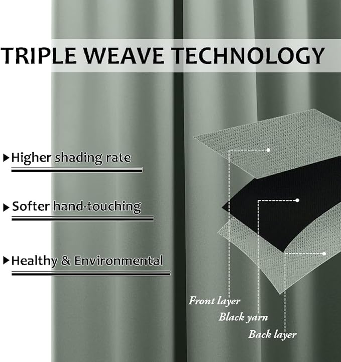 NICETOWN 2 Panels Sage Green Blackout Outdoor Curtains Patio Waterproof, Thermal Insulated Top & Bottom Pocket & Back Tab Windproof Drapes Privacy Soundproof for Pergola with Rope, W52 x L95