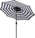 Blissun 9 ft Solar Umbrella 32 LED Lighted Patio Umbrella Table Market Umbrella with Tilt and Crank Outdoor Umbrella for Garden, Deck, Backyard, Pool and Beach (Black and White)