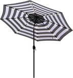 Blissun 9 ft Solar Umbrella 32 LED Lighted Patio Umbrella Table Market Umbrella with Tilt and Crank Outdoor Umbrella for Garden, Deck, Backyard, Pool and Beach (Black and White)