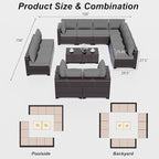 ALAULM Patio Furniture Set with Coffee Table, 14 Pieces Outdoor Sectional with Wide Seat and Thick Cushion, All Weather Wicker Rattan Conversation Set for Backyard, Garden, Deck, Grey
