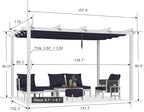 PURPLE LEAF 10' x 13' Patio Retractable Pergola Outdoor White Heavy-Duty Aluminum Pergola Metal with Double Sun Shade Canopy for Backyard Gardens Deck, Navy Blue
