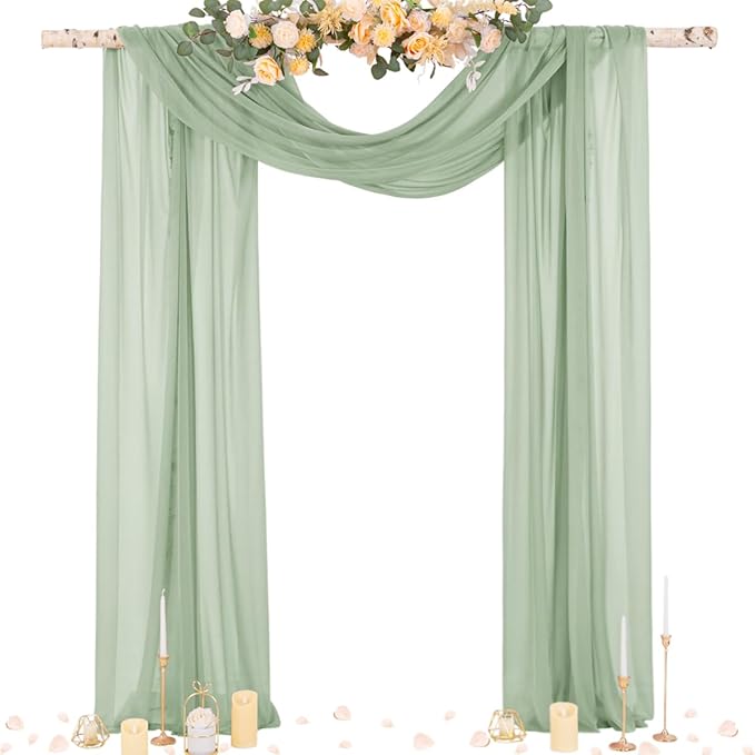 Sheer Outdoor Curtain Fabric Panels, Sage Green Chiffon, 29 in x 20 Ft, 2 Pack