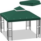 Sumfaller 10x10 FT Gazebo Replacement Canopy Top Double Tiered Canopy Top for Outdoor BBQ Roof Cover Grill Shelter (Green)