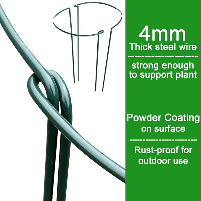 Plant Support Cages 10 Pack Dark Green Iron Half Circle Stakes