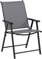 Giantex Set of 4 Folding Patio Chairs, Outdoor Portable Dining Chairs for Garden Camping Poolside Beach Deck Lawn, 4-Pack Sling Armchairs, Metal Frame, Grey