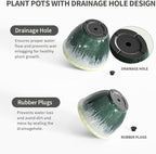 Flower Pots, 8 Inch Plastic Plant Pots for Plants, Set of 4 Planter for Indoor Outdoor Plants with Drainage Hole, Sleek Small Nursery Planting Pot for Home Garden Outdoor Planters(Green Glaze)