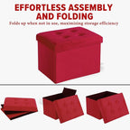LINMAGCO Storage Ottoman Folding Foot Stool Velvet Foot Rest with Padded Modern Ottoman with Storage for Living Room Puppy Step Stool 17x13x13in(Neon Red)