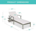 Best Choice Products 79x26in Acacia Wood Chaise Lounge Chair Recliner, Outdoor Furniture for Patio, Poolside w/Slide-Out Side Table, Foam-Padded Cushion, Adjustable Backrest, Wheels - Gray/Cream