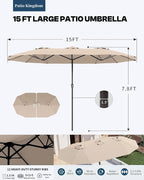 7-Piece White Outdoor Dining Set with White 15FT Large Patio Umbrella, 75.2'' HDPE Table & Chairs for 6, Weather-Resistant Furniture with Umbrella Hole for Patio, Lawn, Poolside