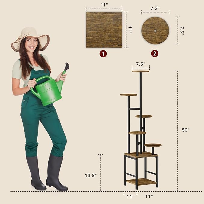 Plant Stand Indoor with Grow Light,6-Tiered Tall Plant Stand Indoor, Metal Plant Shelf with Adjustable Light, Ideal for Living Room, Garden, Patio (Black Brown)