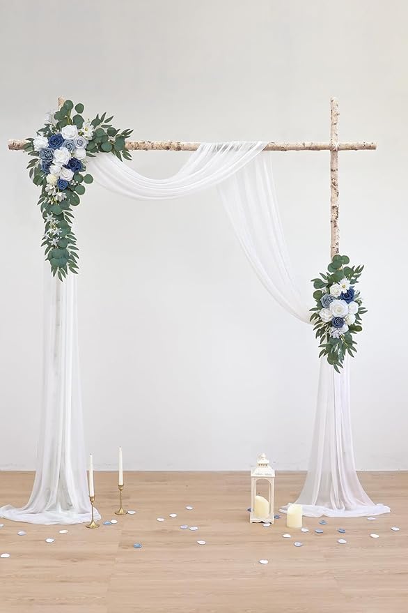 Artificial Flowers Wedding Arch Swag Kit, Dusty Blue and White, 26 Ft Drape