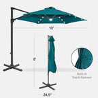 Best Choice Products 10ft Solar LED Offset Cantilever Hanging Market Patio Umbrella, Smooth 360° Rotation, 8 Sturdy Ribs, Easy Adjustment - Cerulean