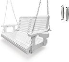 Wooden Porch Swing 2-Seater, Bench Swing with Cupholders, Hanging Chains and 7mm Springs, Heavy Duty 800 LBS, for Outdoor Patio Garden, Pure White, 4 FT Extra Large