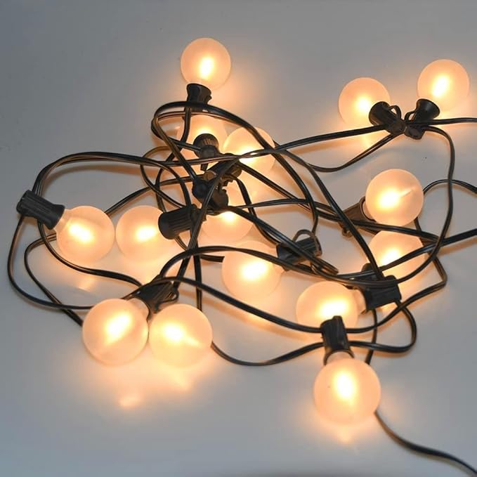 String Lights 25 ft Warm White G40 Frosted Globe Bulbs, 27 Count