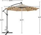 Yaheetech 10FT Solar Offset Umbrella with 32 LED Lights Cantilever Hanging Outdoor Umbrellas Handy Crank & Cross Base for Lawn/Deck/Backyard/Pool Tan