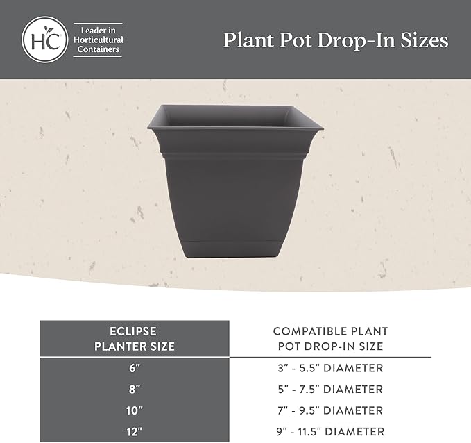 The HC Companies 10 Inch Eclipse Square Planter Pots with Drainage Holes & Attached Saucer, Lightweight UV-Resistant Plastic Indoor Outdoor Planters, 2-Pack Flower Pots for Garden & Home Decor, White
