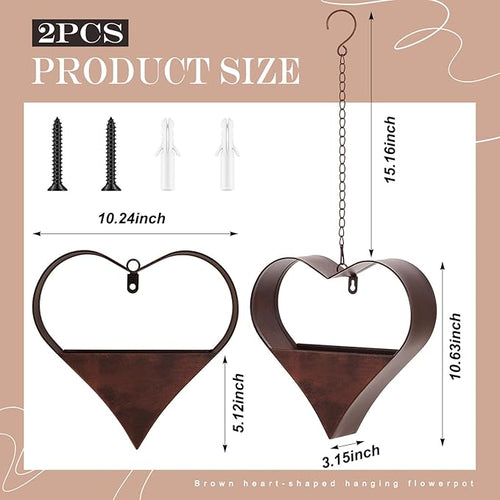 2 Pack Metal Plant Hangers Indoor and Outdoor Rustic Heart Shape Hanging Planters Holder Detachable Flower Pot with Hooks Chains Drain Hole Gifts for Valentine Women Mom Garden Lover Home Decor