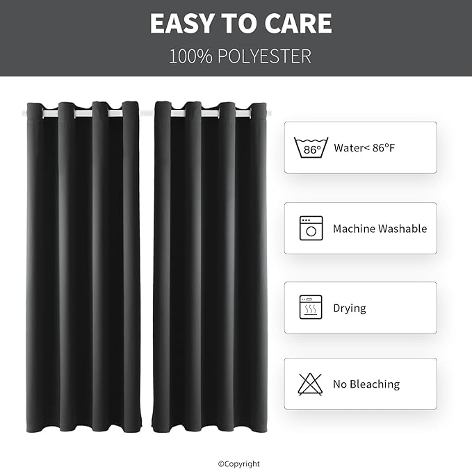 Outdoor Indoor Curtains W52 x L108 for Patio - Weather-resistant Window Panels Privacy Protect Grommet Top Thermal Insulated Home Curtain for Porch Pergola Garden (Dark Gray, 2 Panels)