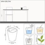 Lechuza MINI-DELTINI Shiny Taupe High Gloss, Self-Watering Small Indoor Planter, H5.1 L3.9 W3.9 in