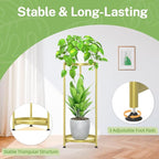 iDavosic.ly 2 Tier Corner Plant Stand Indoor, Tall Vertical Metal Flower Heavy Duty Pot Holder Shelf Outdoor for Patio Porch Living Room, Gold - Round