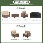 Aoxun 6 Piece Patio Furniture Set with Wide Armrests Wicker Rattan Outdoor Sectional Sofa Set with Coffee Table and Thickened Cushions, Brown/Beige(Waterproof Cover Included)