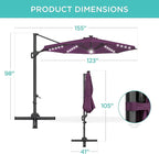 Best Choice Products 10ft Solar LED Cantilever Patio Umbrella, 360-Degree Rotation Hanging Offset Market Outdoor Sun Shade for Backyard, Deck, Poolside w/Lights, Easy Tilt, Cross Base