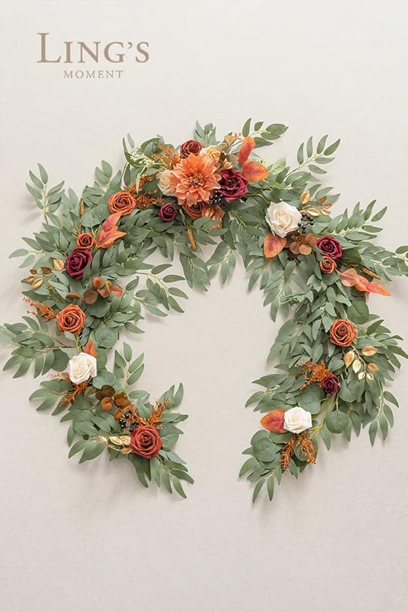 Artificial Flower Garland, 6 Ft Eucalyptus Burnt Orange Silk