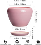 6 Inch Plant Pot - Ceramic Pot for Indoor Plants, Glaze Modern Decorative Round Ceramic Planter with Drainage Hole and Saucer, Plant Lover Gifts, Home Garden Room Office Decor, Pink