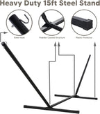SUNCREAT Double Outdoor Hammock with 15 ft Stand, Standing Patio Hammocks for Outside, Beige