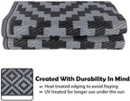 SAND MINE Waterproof Outdoor Rug 4x6 ft, Reversible Mats, Modern Area Rug, Large Floor Mat and Rug for Outdoors, RV, Patio, Backyard, Deck, Picnic, Beach, Trailer, Camping, Black & Grey Lattice