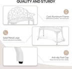 VINGLI 38.5" Patio Park Garden Outdoor Metal Rose Bench, 2-Person Cast Iron Cast Aluminium Frame Antique Finish Chair,Accented Lawn Front Porch Path Yard Decor Deck Furniture (White, Butterfly)