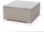 COSIEST Outdoor Furniture Warm Gray Wicker Glass-Top Coffee Table for Expanding Sectional Sofa Set for Garden, Pool, Backyard