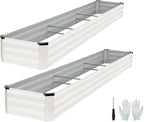 Galvanized Raised Garden Bed Outdoor | Metal Raised Garden Bed for Gardening 2Pack | Large Planter Box for Vegetables Flowers Fruits | Easy Assembly & Safety Design Flower Beds 12x2x1ft White