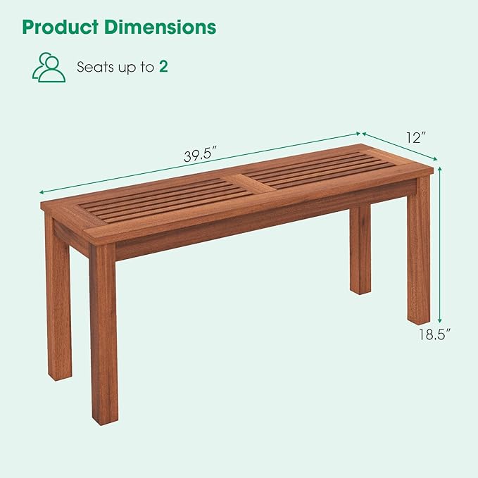Patio Bench, Solid Wood 2-Seat Loveseat in Natural, 39.5-Inch