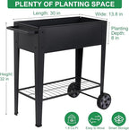 Elevated 32" Tall Raised Garden Bed with Legs and Wheels for Mobility, Metal Planter Boxes Outdoor with Shelf, Raised Bed for Gardening Vegetables/Herbs, Backyard, Patio, Balcony, Black