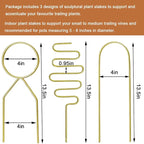 Small Metal Trellis for Potted Plants, 3 Pcs Gold Trellis for Climbing Plants Indoor, Plant Support Stake Mini House Plant Trellis for Hoya, Flower, Pothos, Monstera