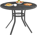 AECOJOY Outdoor Patio Dinning Table for 4, 37" Round Metal Patio Tables with 1.7" Umbrella Hole, Weather-Resistant Outside Table for Lawn Backyard Garden Porch Bistro Poolside Deck Dark Grey