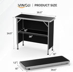 VINGLI Portable Bar Table, 2-Tier Shelves, Mobile Bar Table for Events, Party, Camping, Picnic, Tradeshow, Indoor with Black Skirt, 39 "L x 34" H