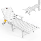 Ciokea Lounge Chair Outdoor, Oversized Chaise Lounge Chair with 5 Positions, HDPE, Patio Lounge Chair with Wheels & Cup Holder for Pool, Deck, Poolside, White