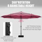 LEVELEVE 14FT Double-Sided Patio Umbrella with Base Included, Large Outdoor Rectangular Market Umbrella for Backyard, Poolside, Lawn & Garden,Red