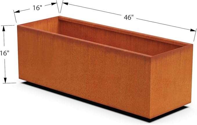 Plantercraft Large Rectangular Planters for Outdoor Plants - 46x16x16 Inch Corten Steel Planter Box, Extra Large Metal Planter for Patio & Garden, Heavy Duty, Made in USA