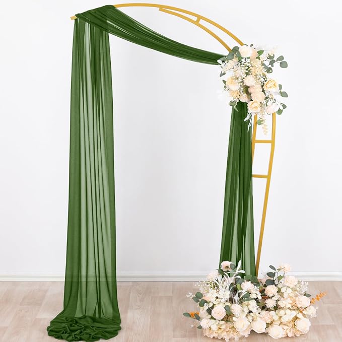 Olive Green Sheer Chiffon Arch Drape Curtains, 29 x 236 Inch Panel