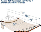 TegerDeger 12FT 2 Person Hammock Large Hammock 450LB Capacity with V Shaped Hardwood Spreader Bar & Nylon Rope for Outside, Patio, Garden, Backyard, Beach, Poolside - Beige