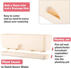 6 Pack Rectangle Planter 16x4.4 Inch Window Boxes Planters Rectangular Large Window Sill Planters Indoor Self Watering Plant Pots with Drainage Holes and Saucers Succulent Herb Flower Pots, Beige