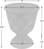 Arcadia Garden Products PL61BG Lattice Plastic Garden Urn, Classic Decorative Garden Pot Planter for Indoor and Outdoor Plants, Beige