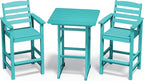 SERWALL Balcony Adirondack Chairs and Table 3 Pieces Set, Adirondack Bar Height Chairs Set of 2 and Bar Table, Outdoor Bar Stools Set for Bistro, Poolside, Backyard, Aruba