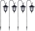 Dynaming 4 Pack Solar Hanging Lights Outdoor, Solar Powered Garden Decorative Lanterns with 4 x 38 Inch Shepherd Hooks, Waterproof Landscape Lighting for Lawn Patio Yard Pathway Driveway, Warm White