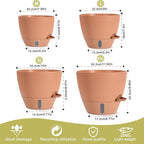 4 Pack Plant Pots,12/10/9/8/ Inch Self Watering Pots for Indoor/Outdoor Plants Deep Reservoir,Nursery Planting Pot for Indoor Out Door Plants (Terracotta,12/10/9/8/ Inch)